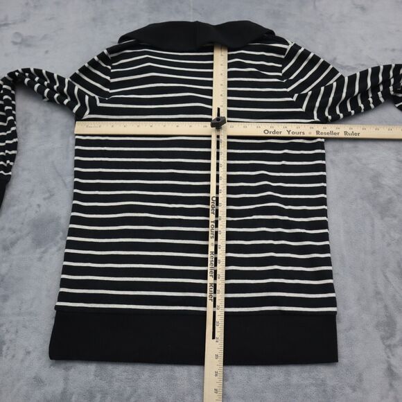 Banana Republic Sweater Womens M Black Long Sleeve Button Stripe Knit Pullover - Picture 3 of 16